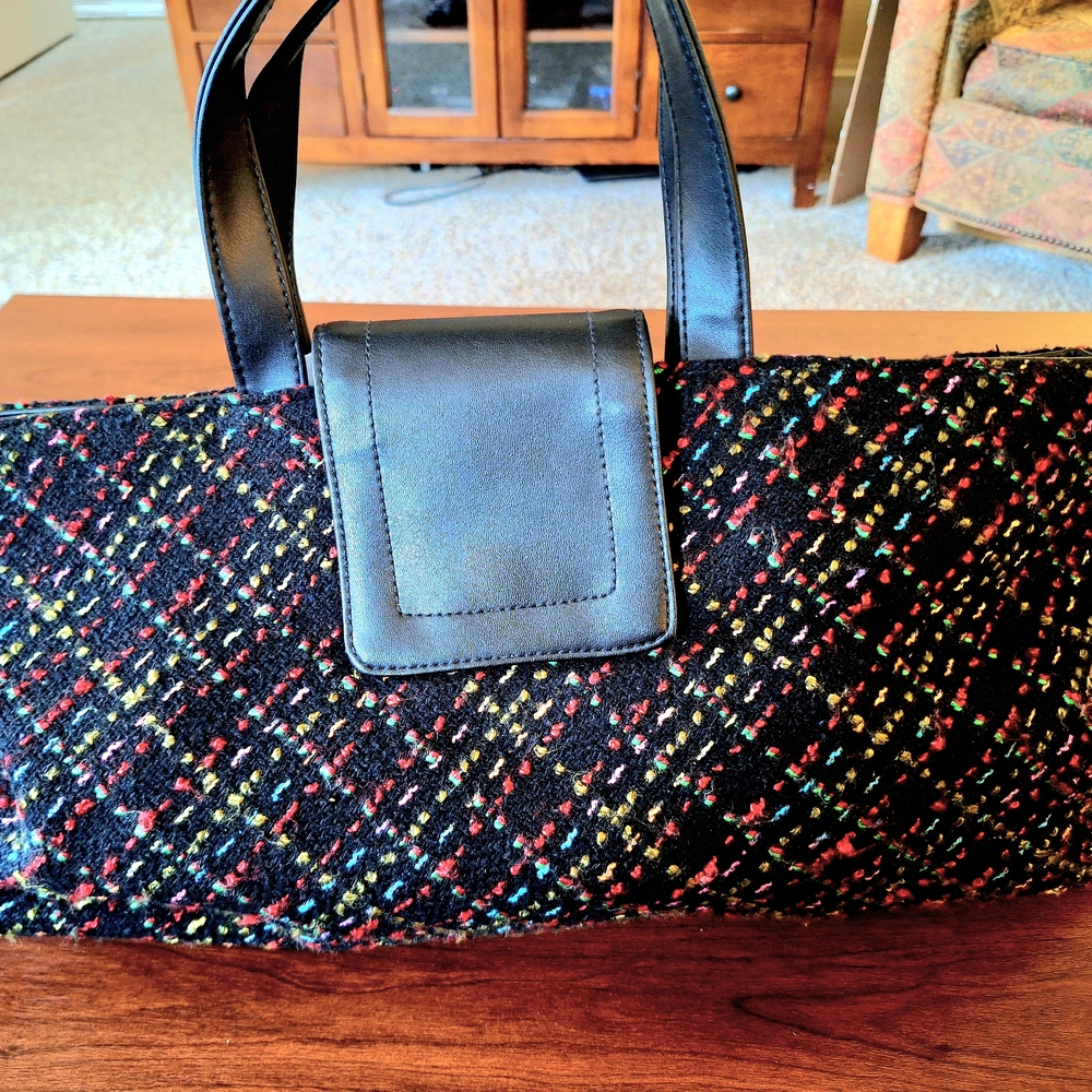 Indeed Large Black Bag with Colorful Stitching Very Good Condition